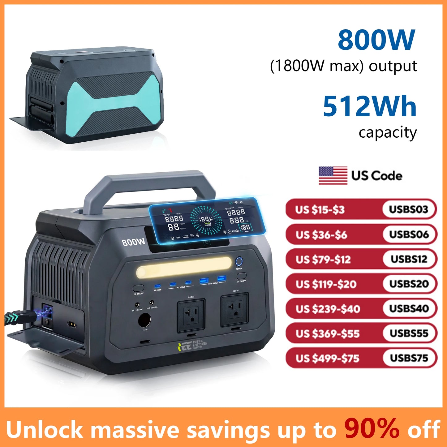 IEE 800W Solar Portable Power Station With LiFePO4 Battery