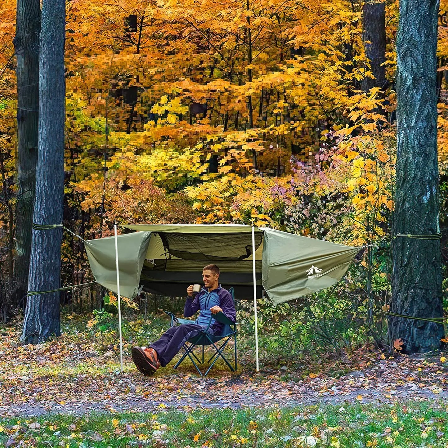 Night Cat Flat Lay Hammock Tent With Mosquito Net Waterproof
