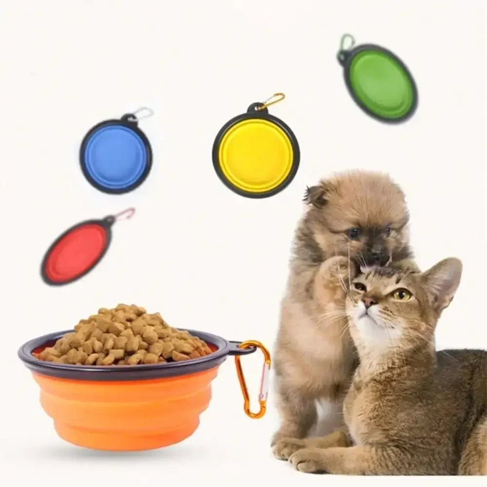 Folding Portable Pet Bowl And Food Dispenser With Carabiner
