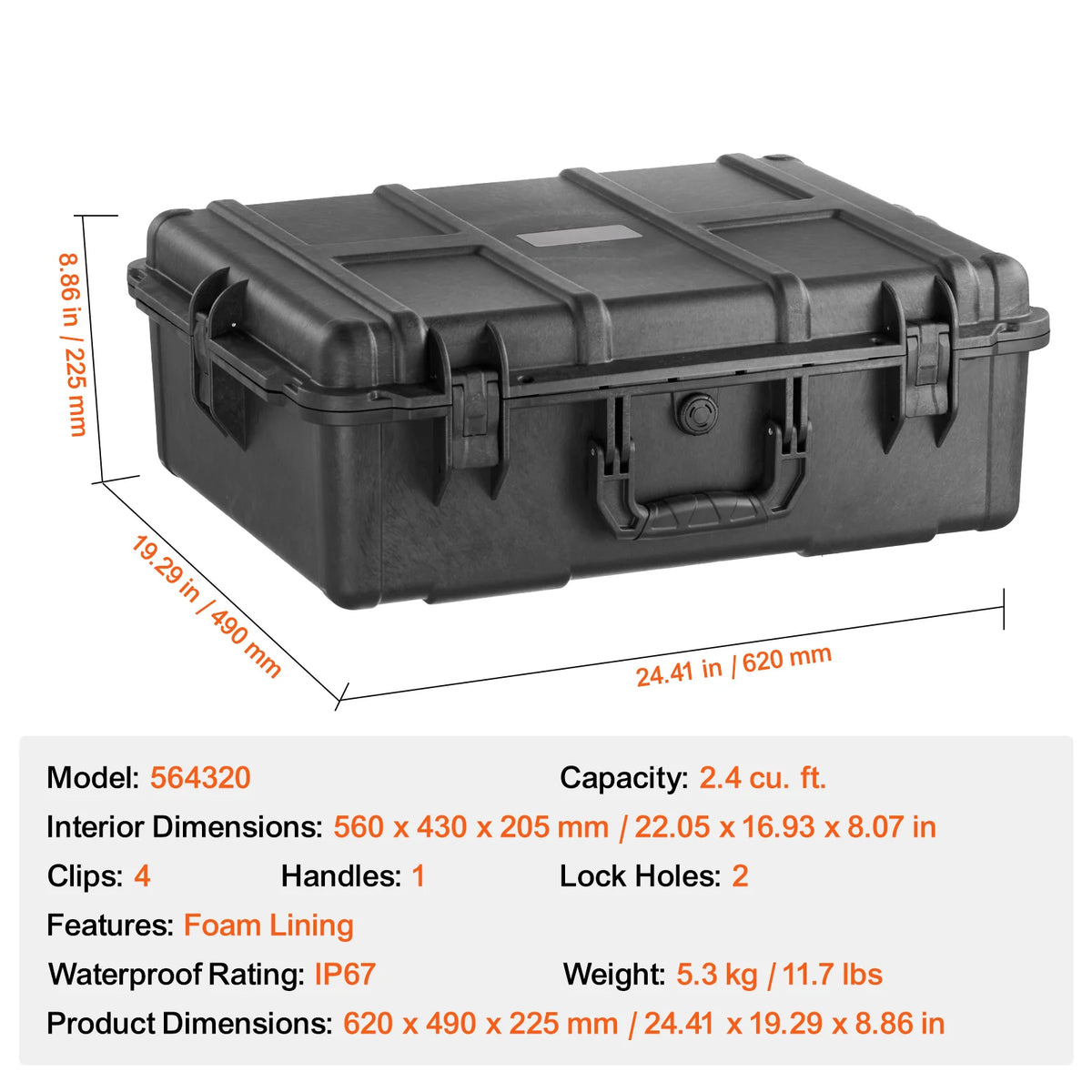 SucceBuy IP67 Waterproof Hard Case With Precut Foam And Handles