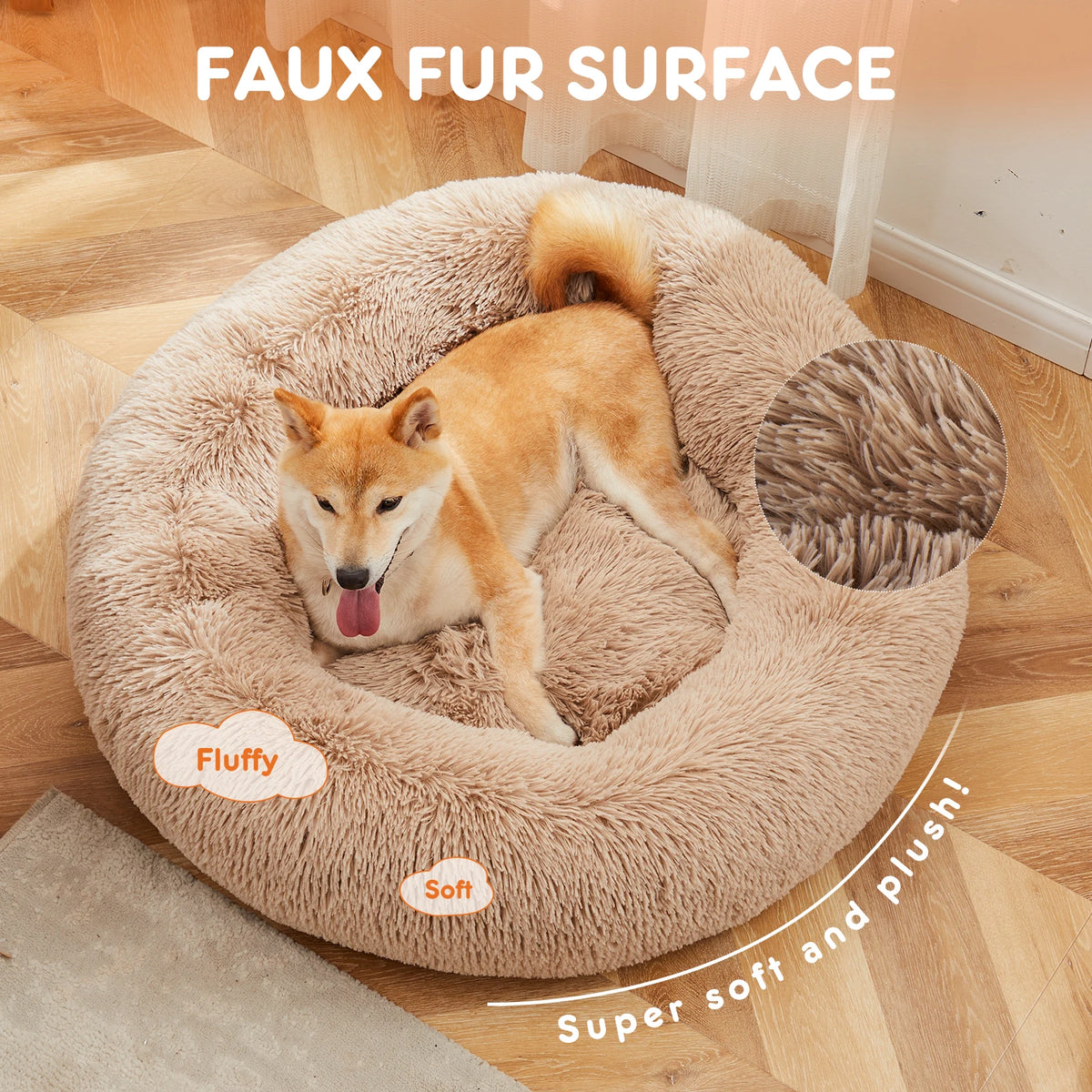 JHK Calming Plush Dog Bed With Washable Anti Slip Design