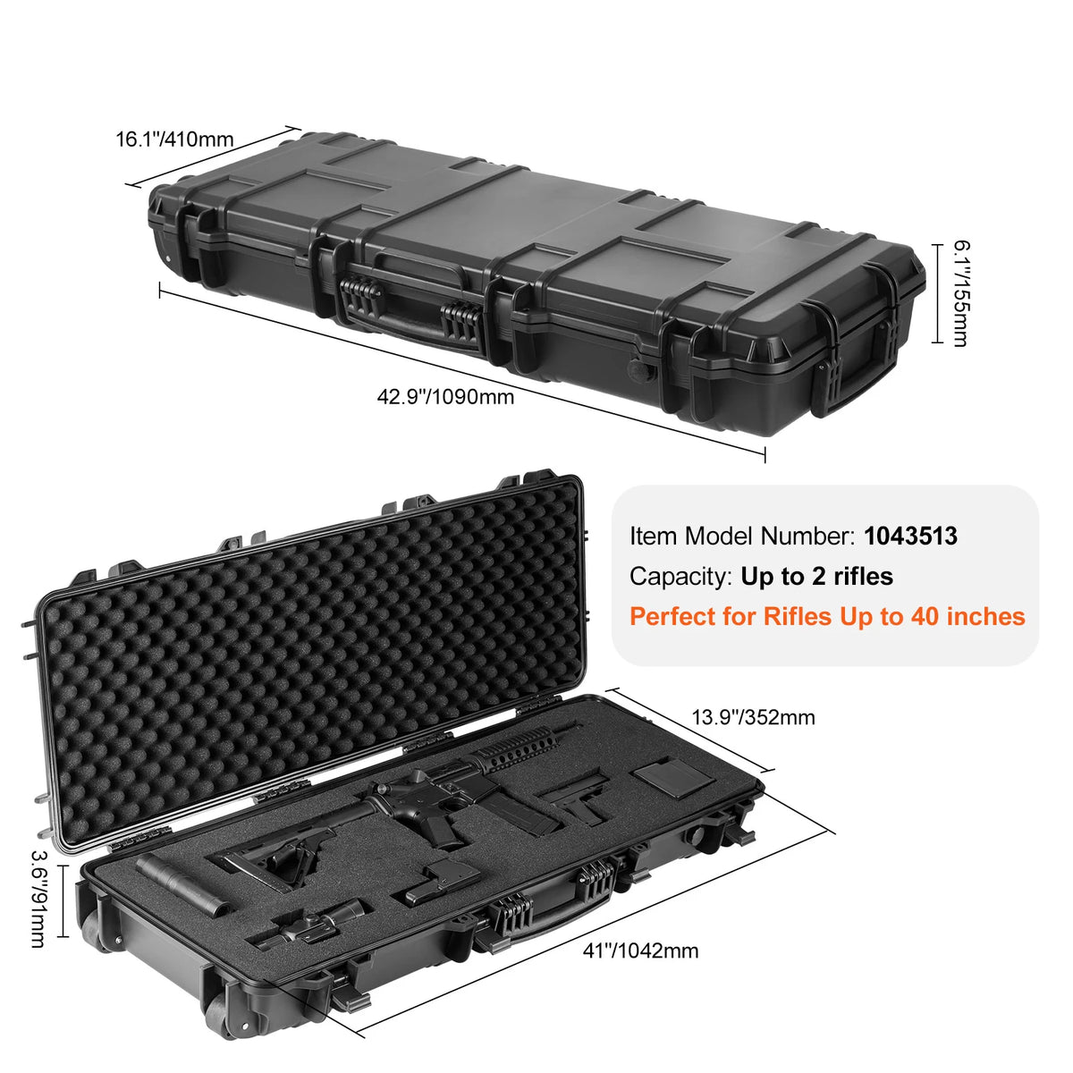 SucceBuy Hard Rifle Case Portable Shockproof Gun Storage Travel Suitcase