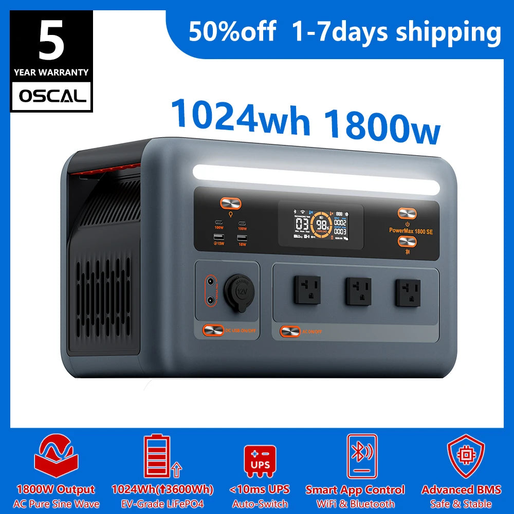 OSCAL PowerMax 1024Wh Portable Power Station With LiFePO4 Battery