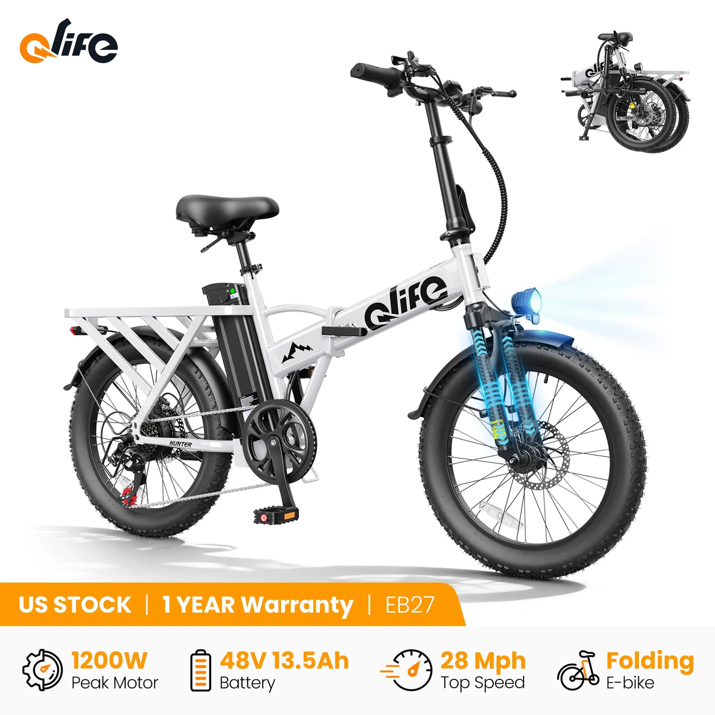 Qlife Hunter Foldable Electric Bike With 48V Battery