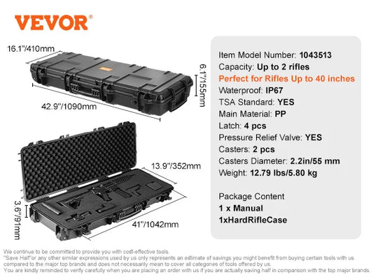 SucceBuy Portable Shockproof Rifle Hard Case With Casters