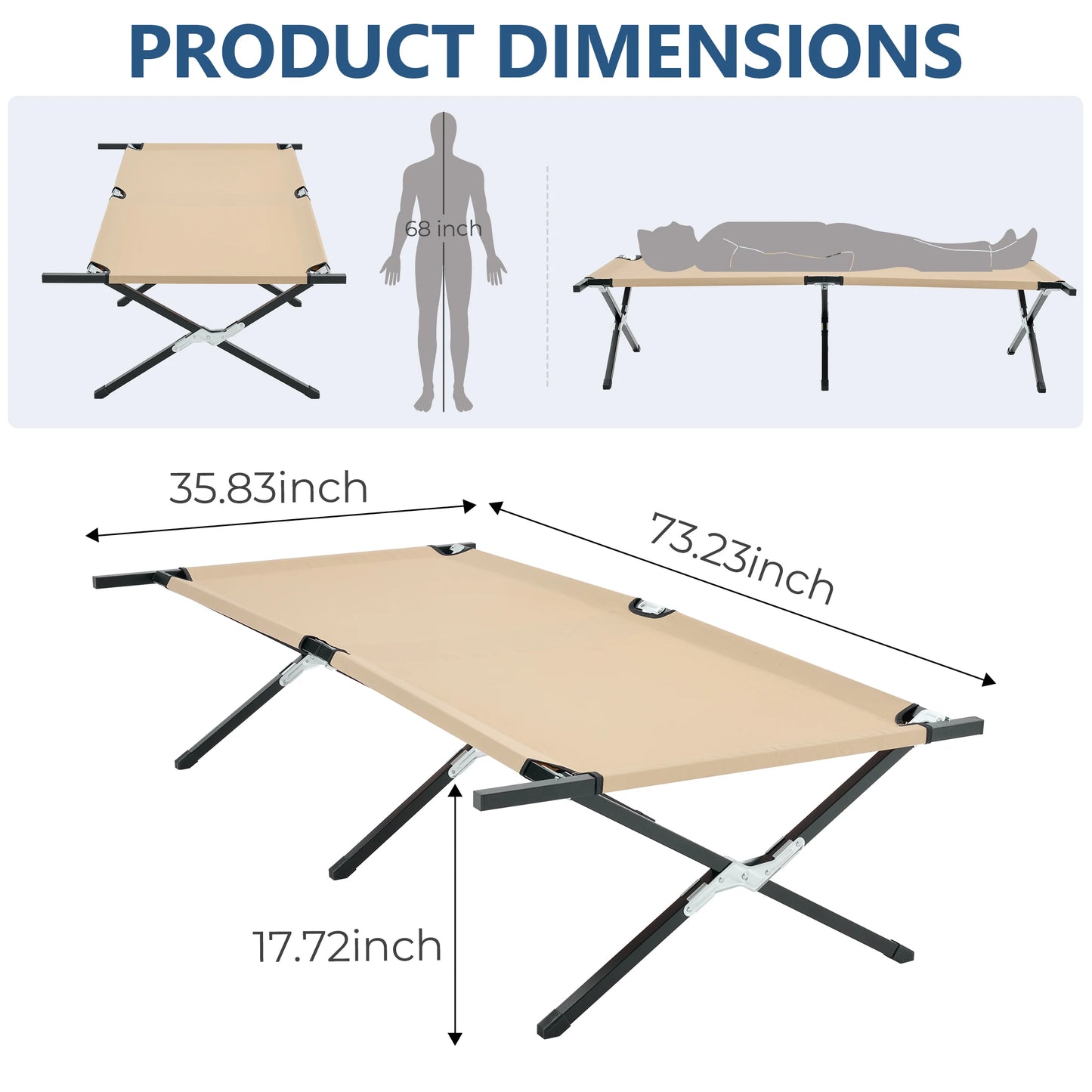 JHK Portable Folding Camping Cot Features Sturdy 300 lbs Frame
