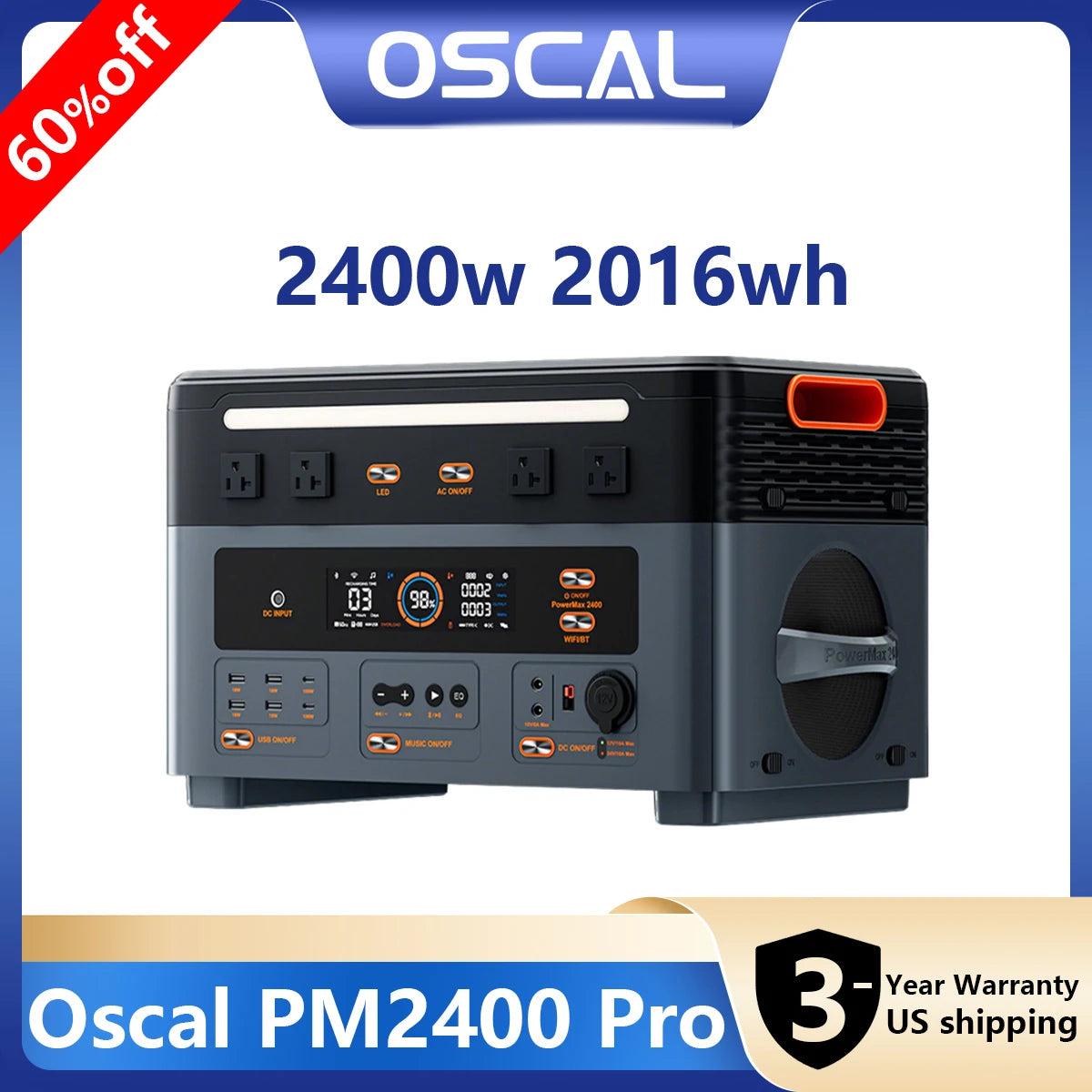 Oscal 2400W LiFePO4 Portable Power Station For Home And Camping