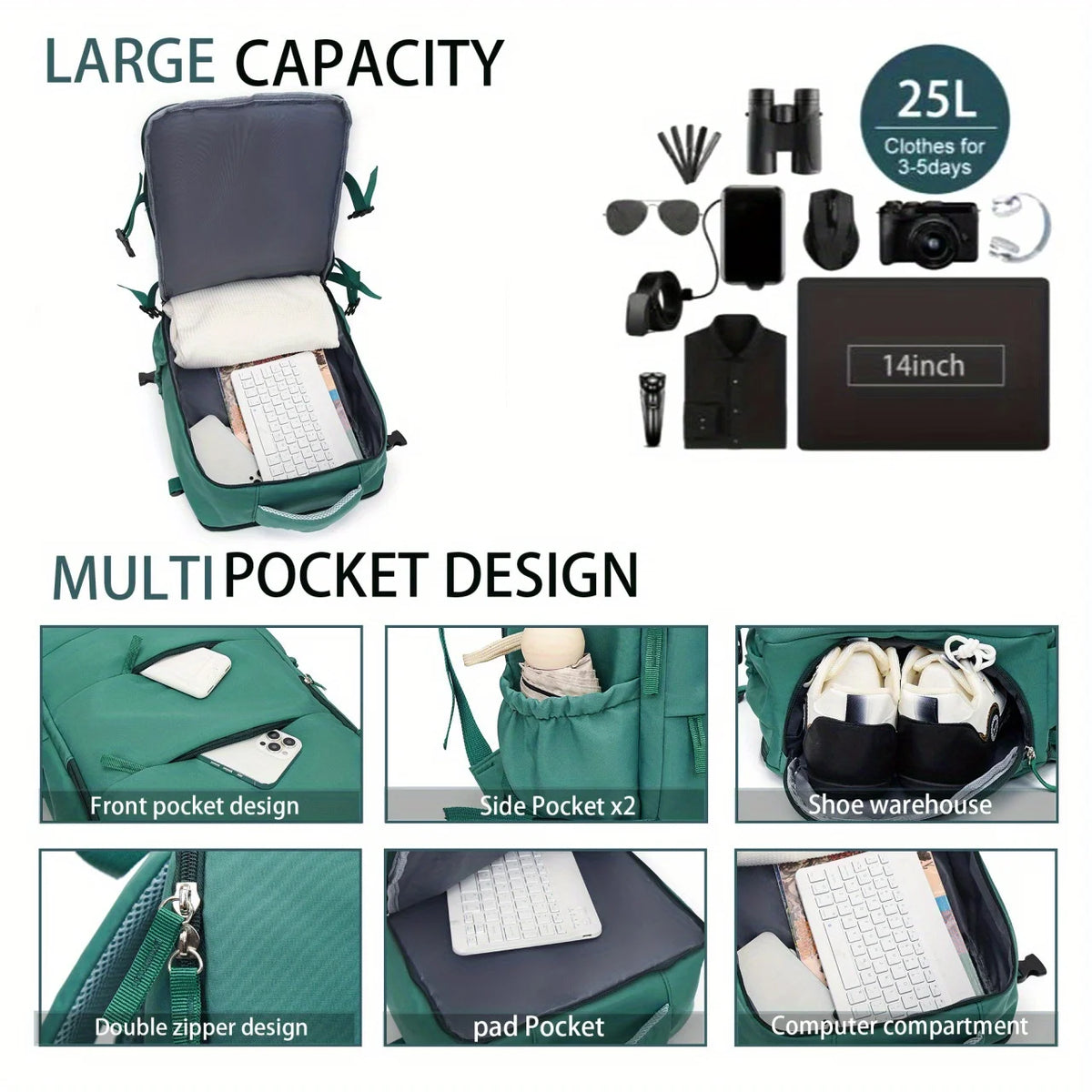 JSERYISGN Nylon Casual Unisex Travel And Hiking Backpack