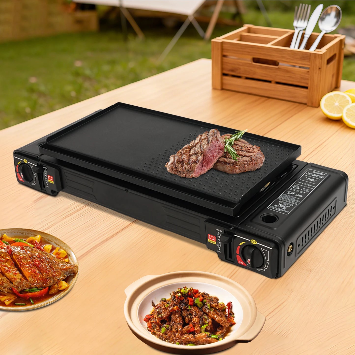 Portable Stainless Steel Dual Burner Gas Stove With Piezo Ignition