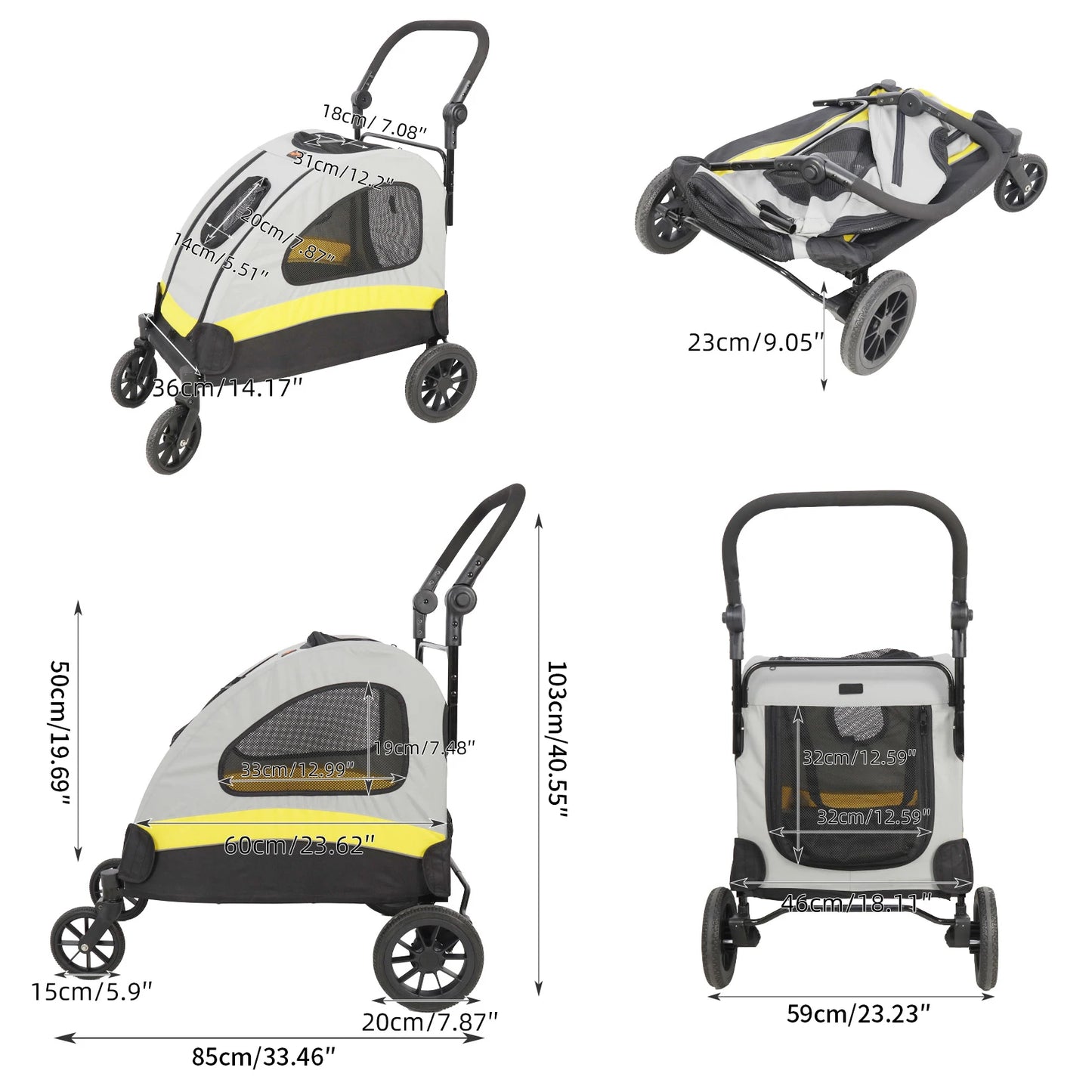 Universal Foldable Dog Stroller And Breathable Metal Pet Cart