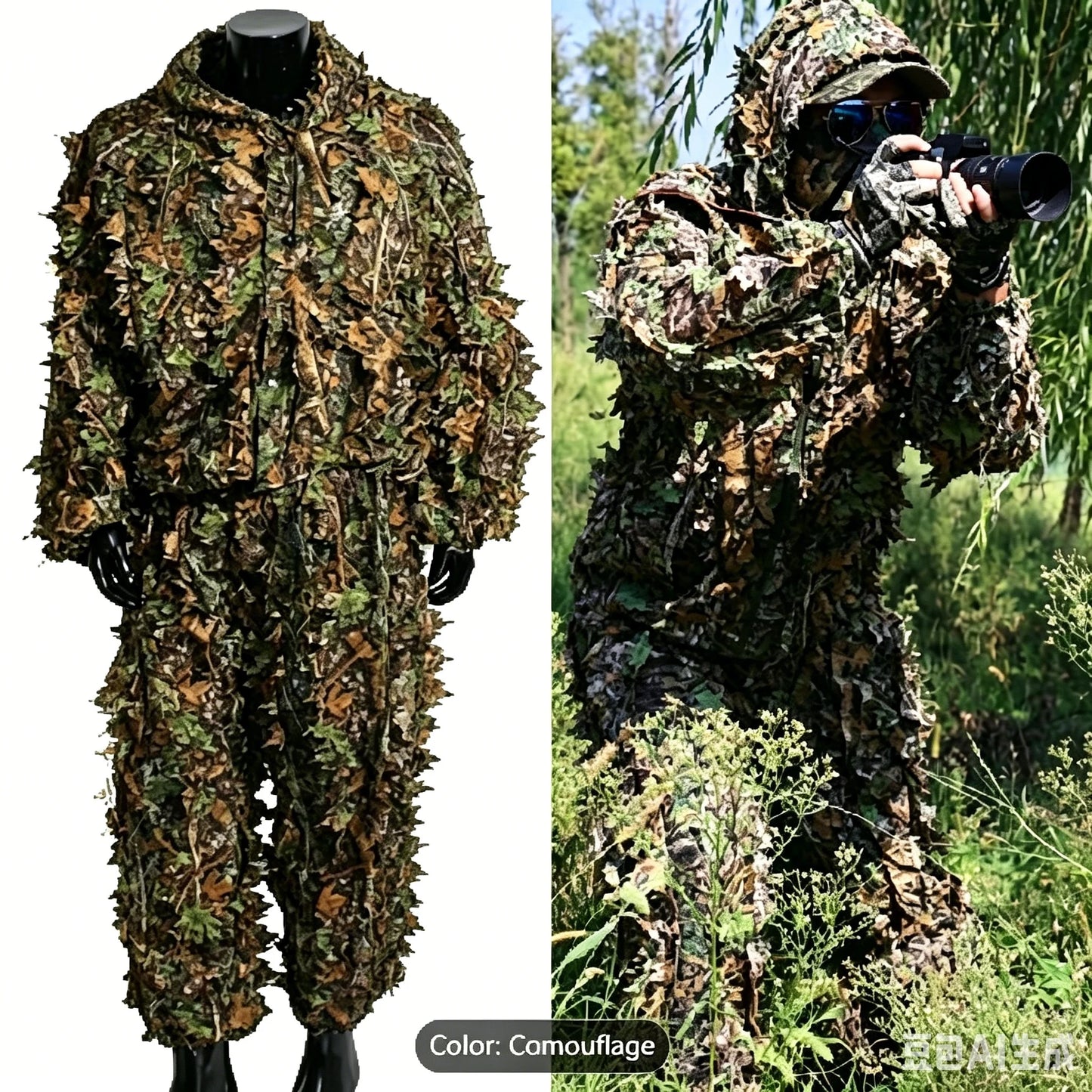 Lightweight 3D Ghillie Hunting Suit With Breathable Polyester Fabric
