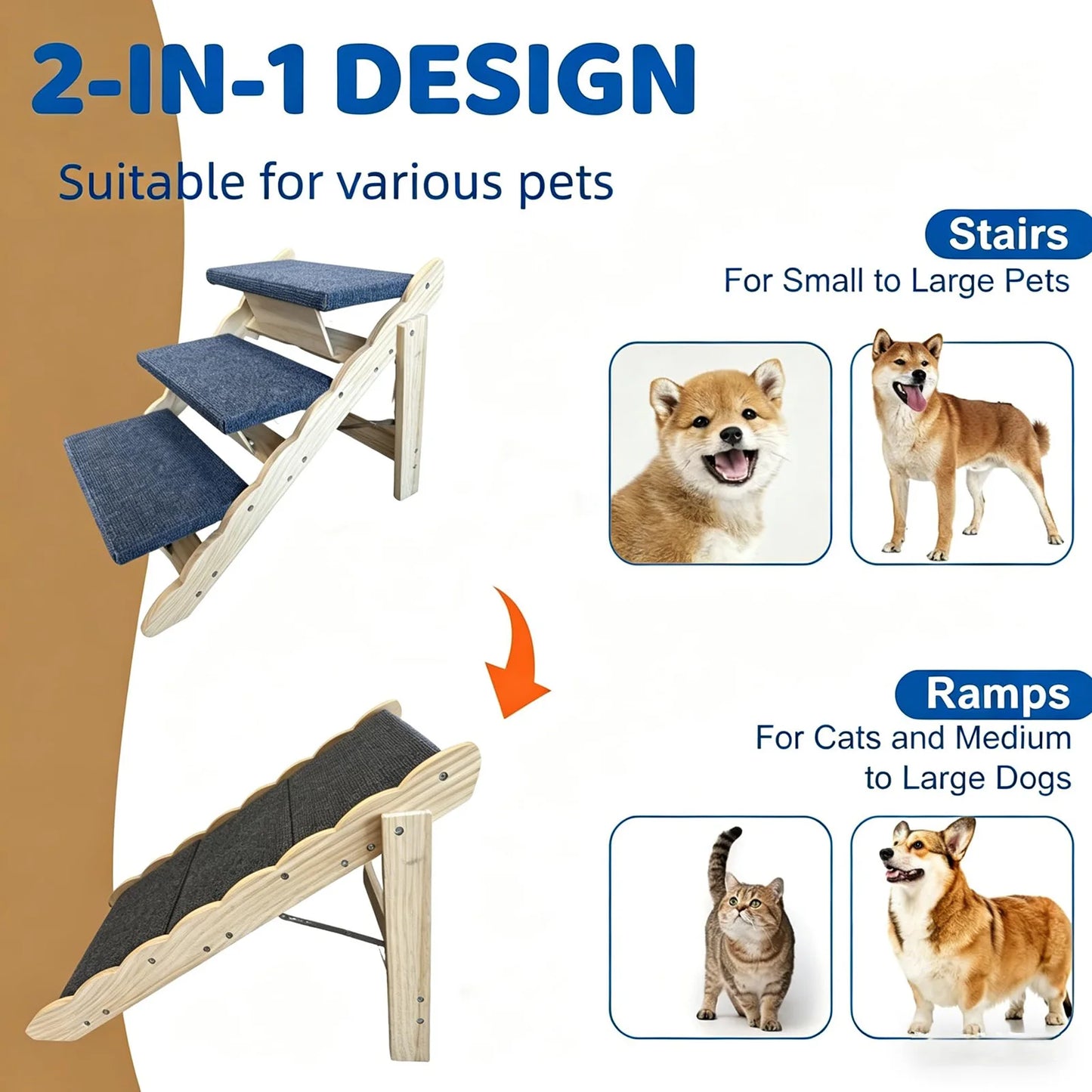 DishyKooker Foldable Wooden Pet Stairs And Dog Car Ramp