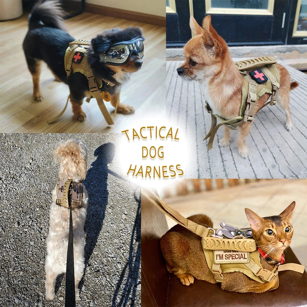 Adjustable Padded Tactical Pet Harness With Leash Set For Puppies
