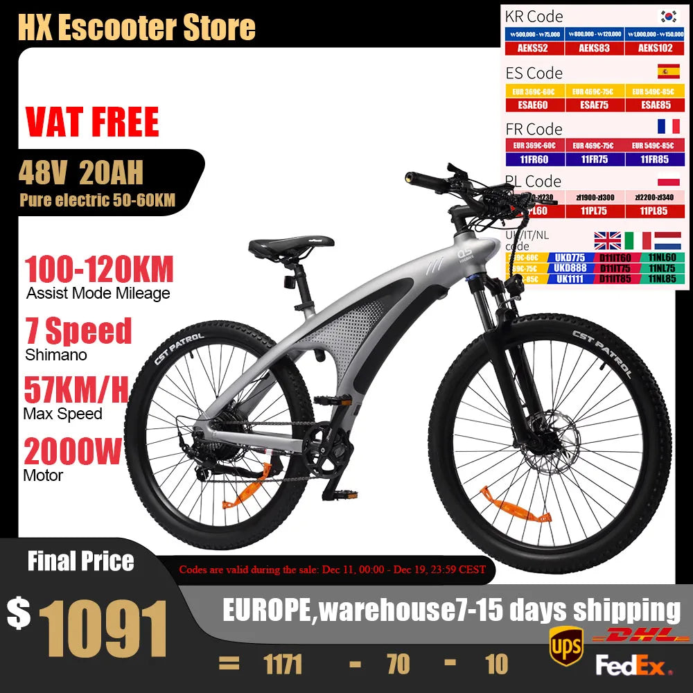 Huanci Electric Mountain Bike With Torque Sensor And Removable Battery