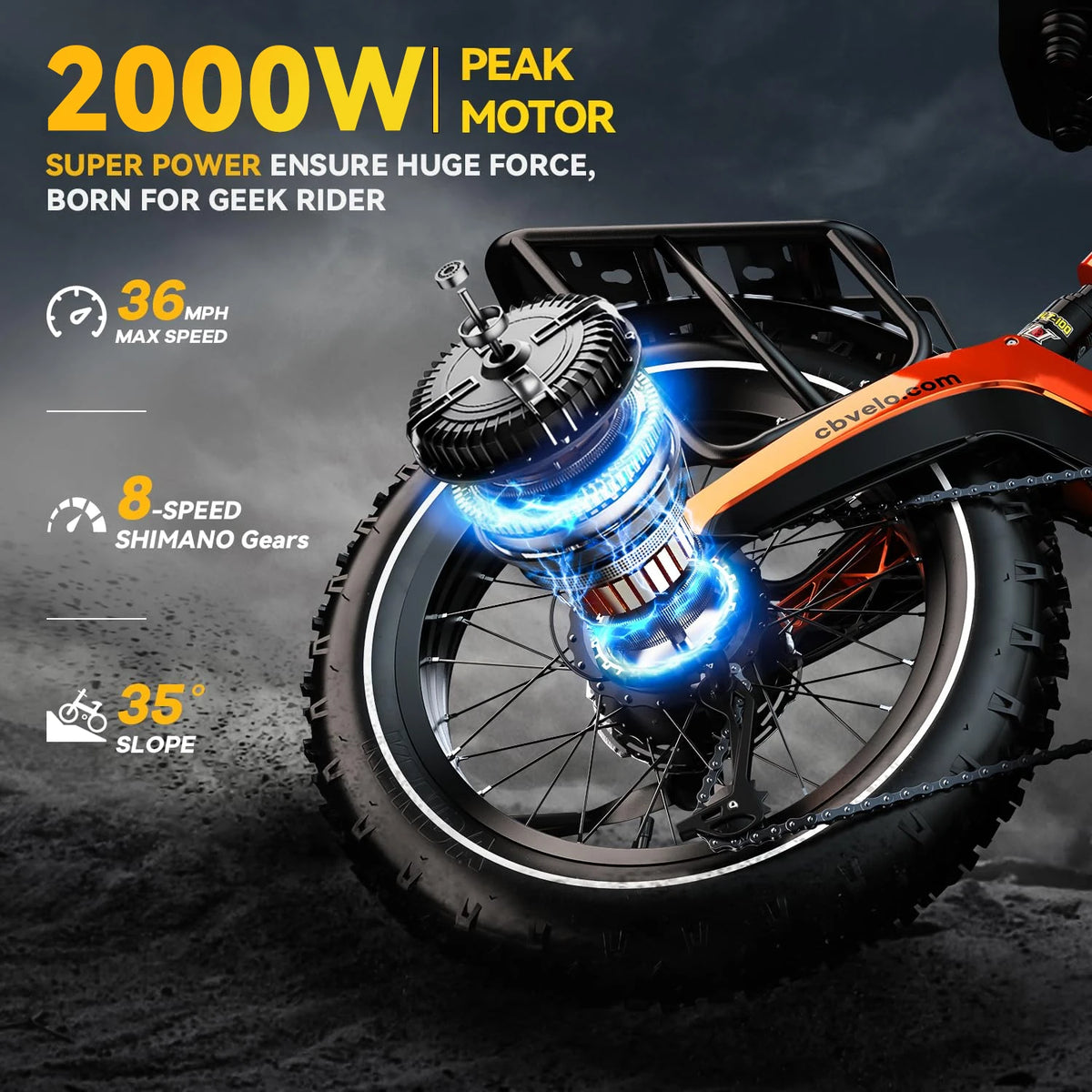 Cybervelo 2000W Foldable Fat Tire Electric Bike With 48V Battery