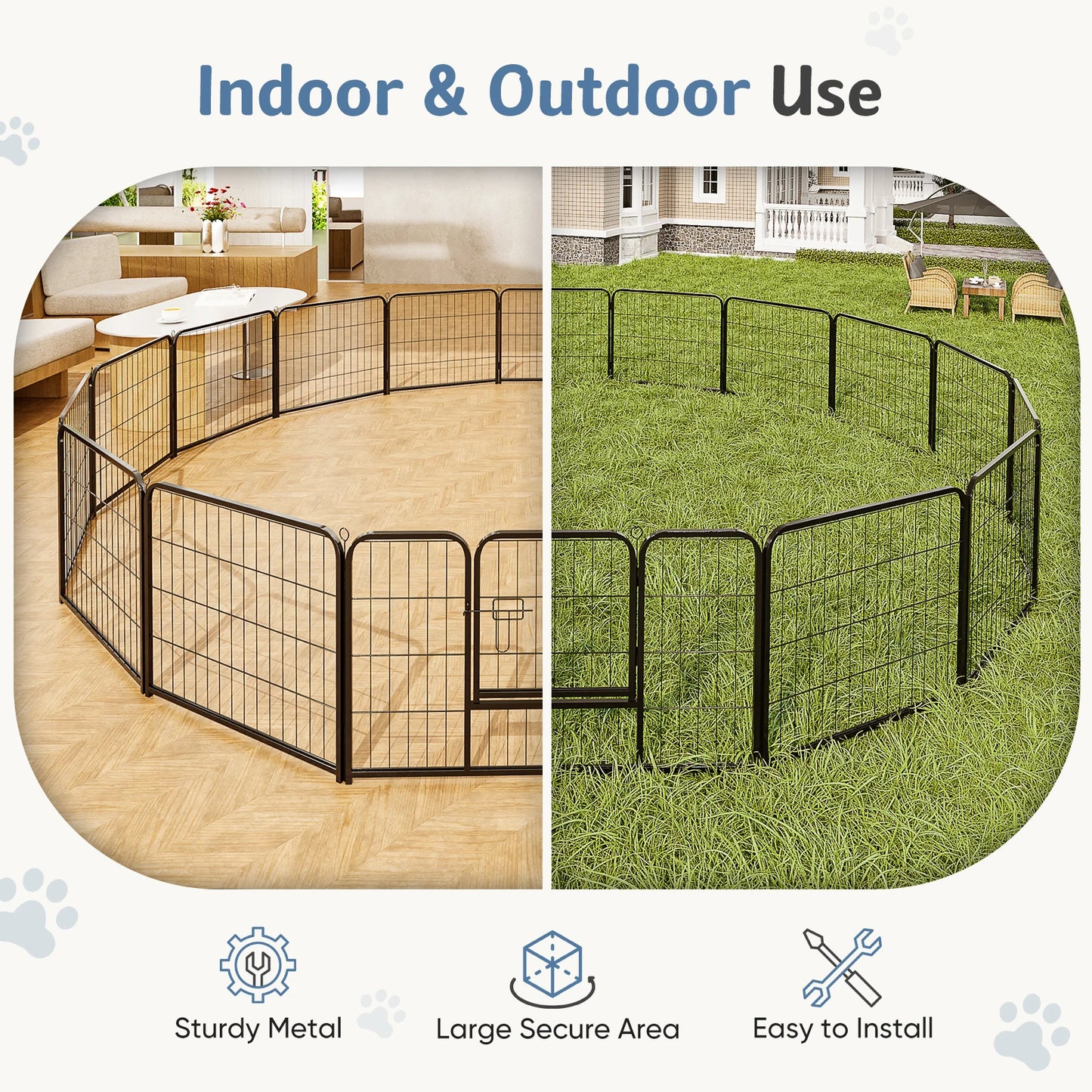 JHK Foldable Metal Dog Playpen And Sturdy Pet Fence