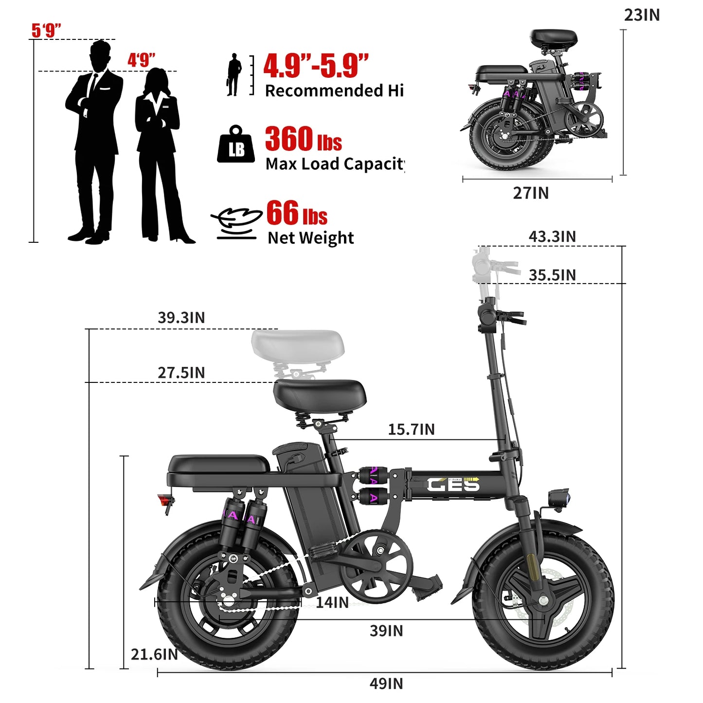 Uplee GE5 500W Electric Bike With 48V Removable Battery