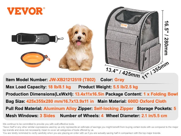 Wheeled Pet Carrier Backpack With Telescopic Handle For Travel