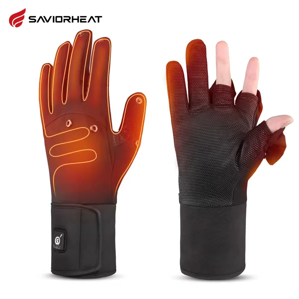 Savior Heated Winter Fishing Gloves Waterproof 2 Finger Flip