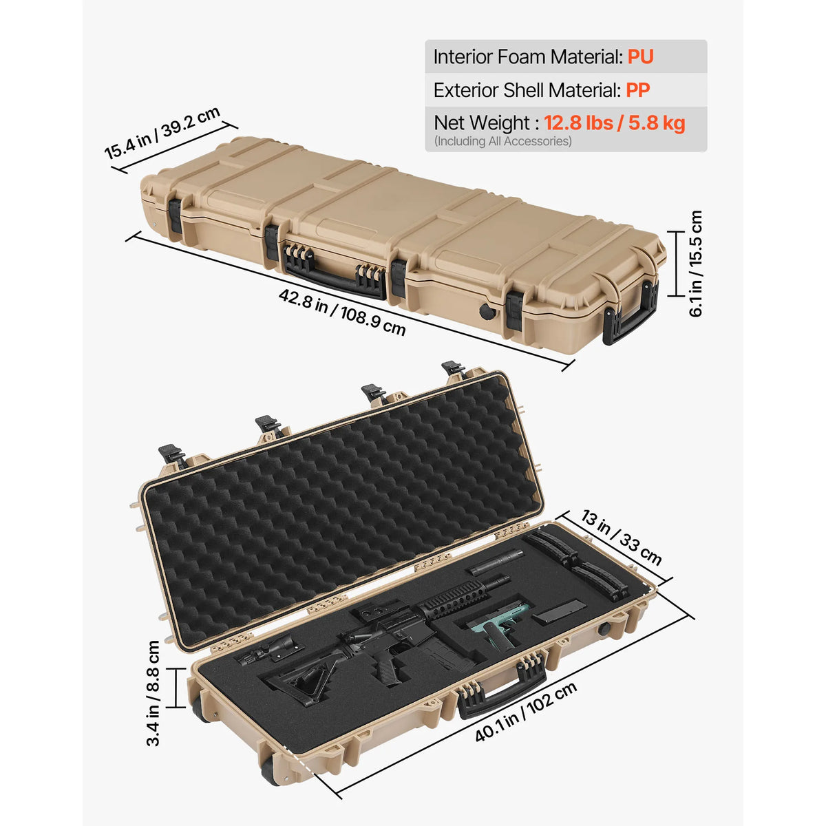 SucceBuy Hard Lockable Rifle Case With Wheels And Custom Foam Pads