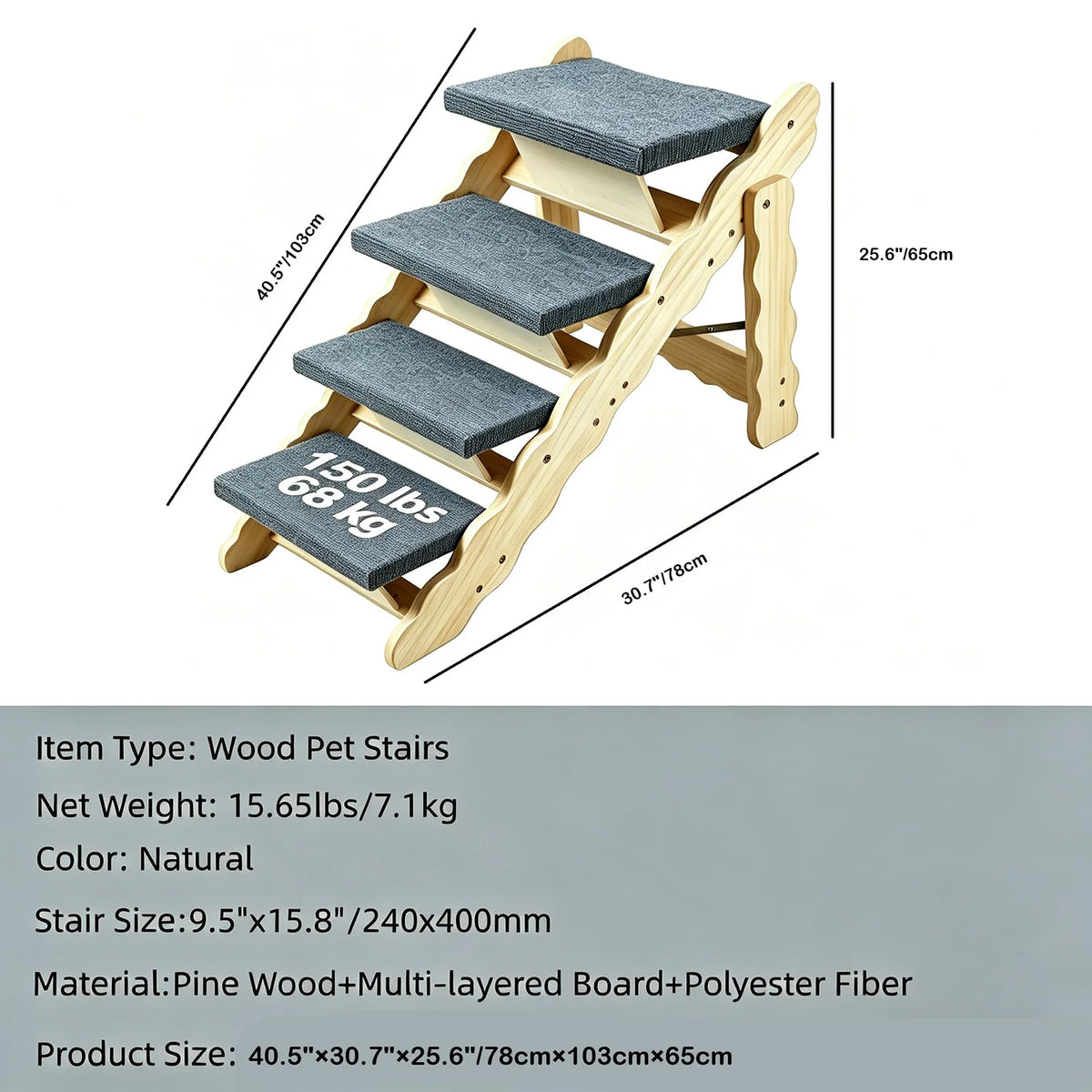 DishyKooker Foldable Wooden Pet Stairs And Dog Car Ramp