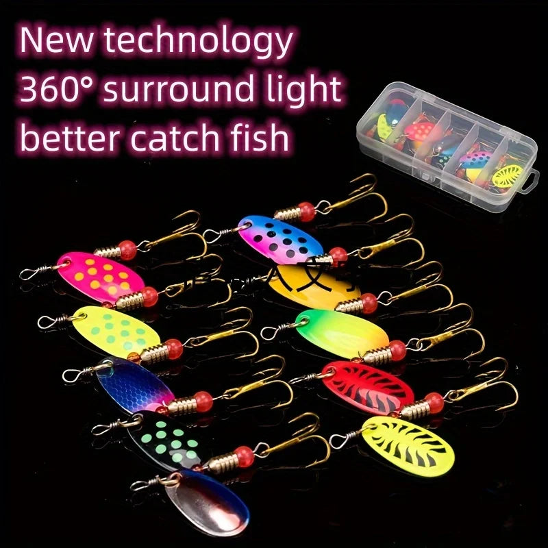 Metal Fishing Spinner Lure Kit Featuring Rotating Baits For Anglers