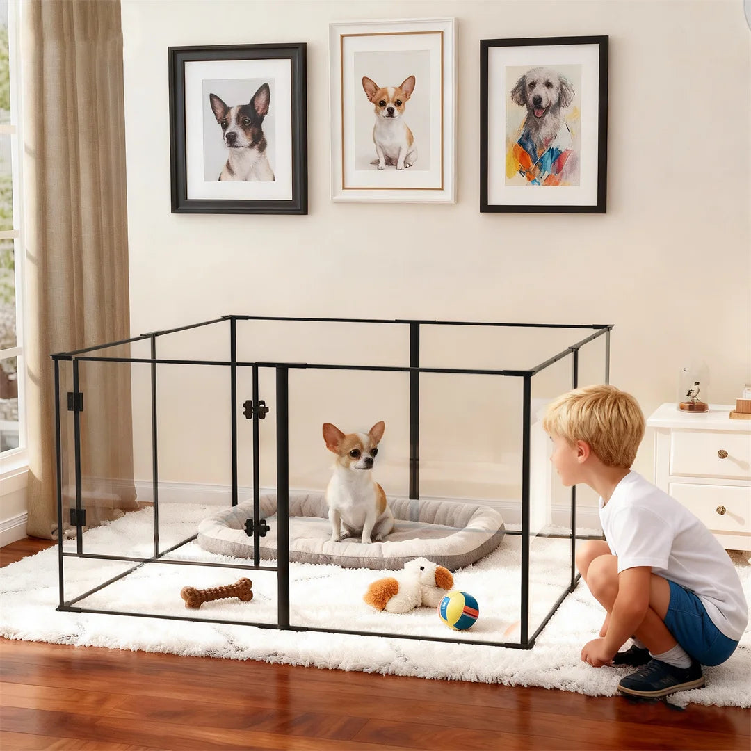 BINGOPAW Acrylic Dog Playpen for Indoor Exercise and Puppy Training