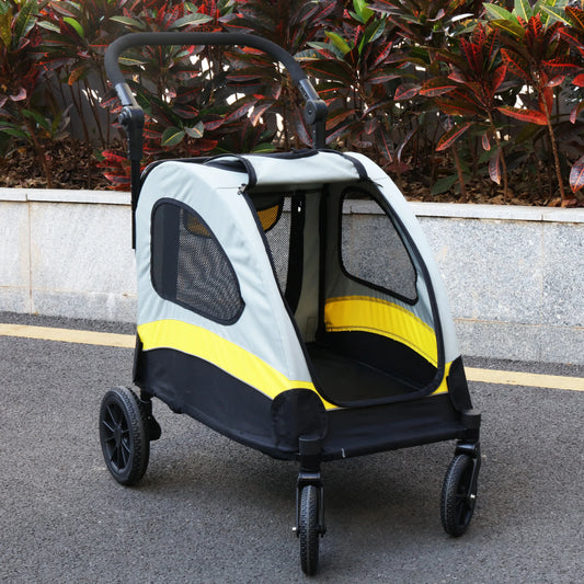 Portable Breathable Pet Stroller Wagon With Adjustable Handle And Leash
