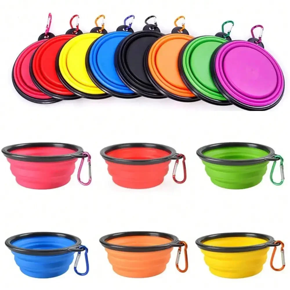 Folding Portable Pet Bowl And Food Dispenser With Carabiner