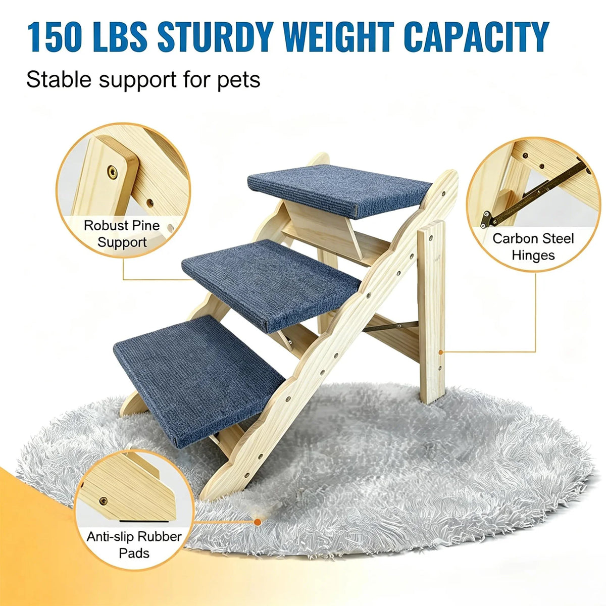 DishyKooker Foldable Wooden Pet Stairs And Dog Car Ramp
