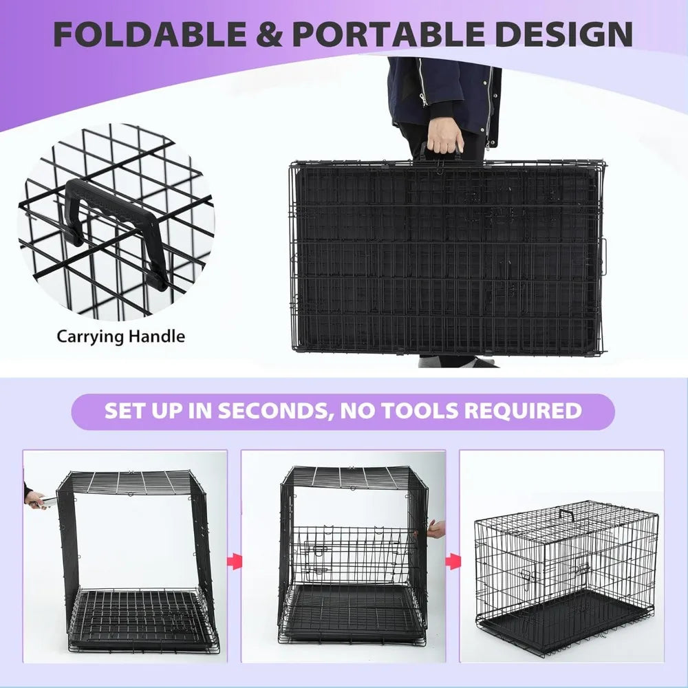 BestPet Foldable Metal Dog Kennel With Heavy Duty Slide Latches