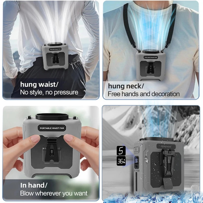 Neck Fan With Waist Clip And Integrated Flashlight Power Bank