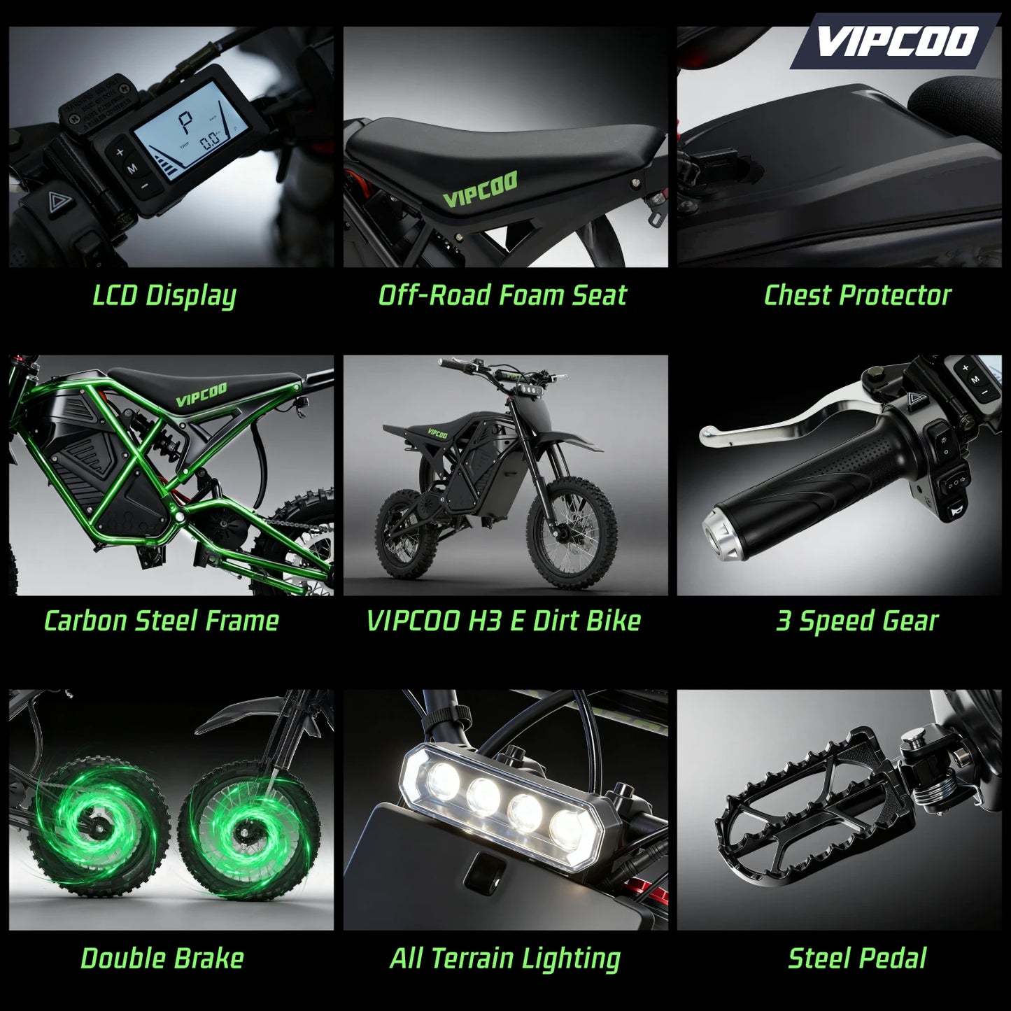 VIPCOO 3500W Electric Dirt Bike With Reliable Off Road Tires
