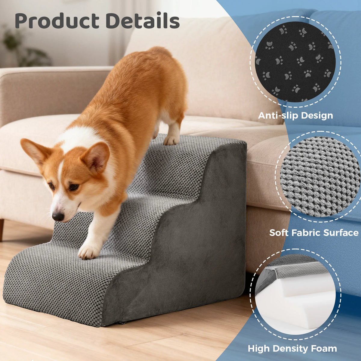 Curved Foam Dog Stairs With Non Slip Platform For Pets