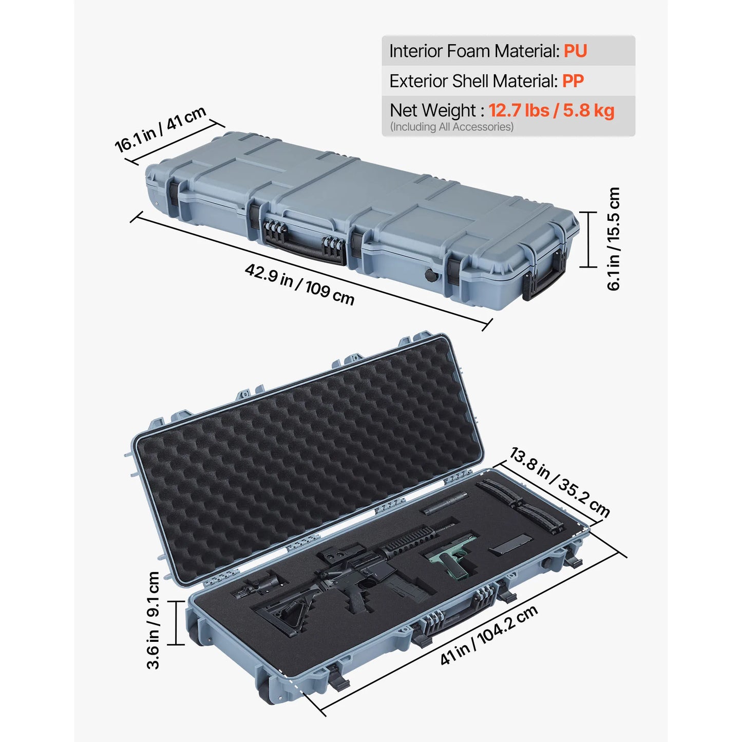 SucceBuy Hard Lockable Rifle Case With Wheels And Custom Foam Pads
