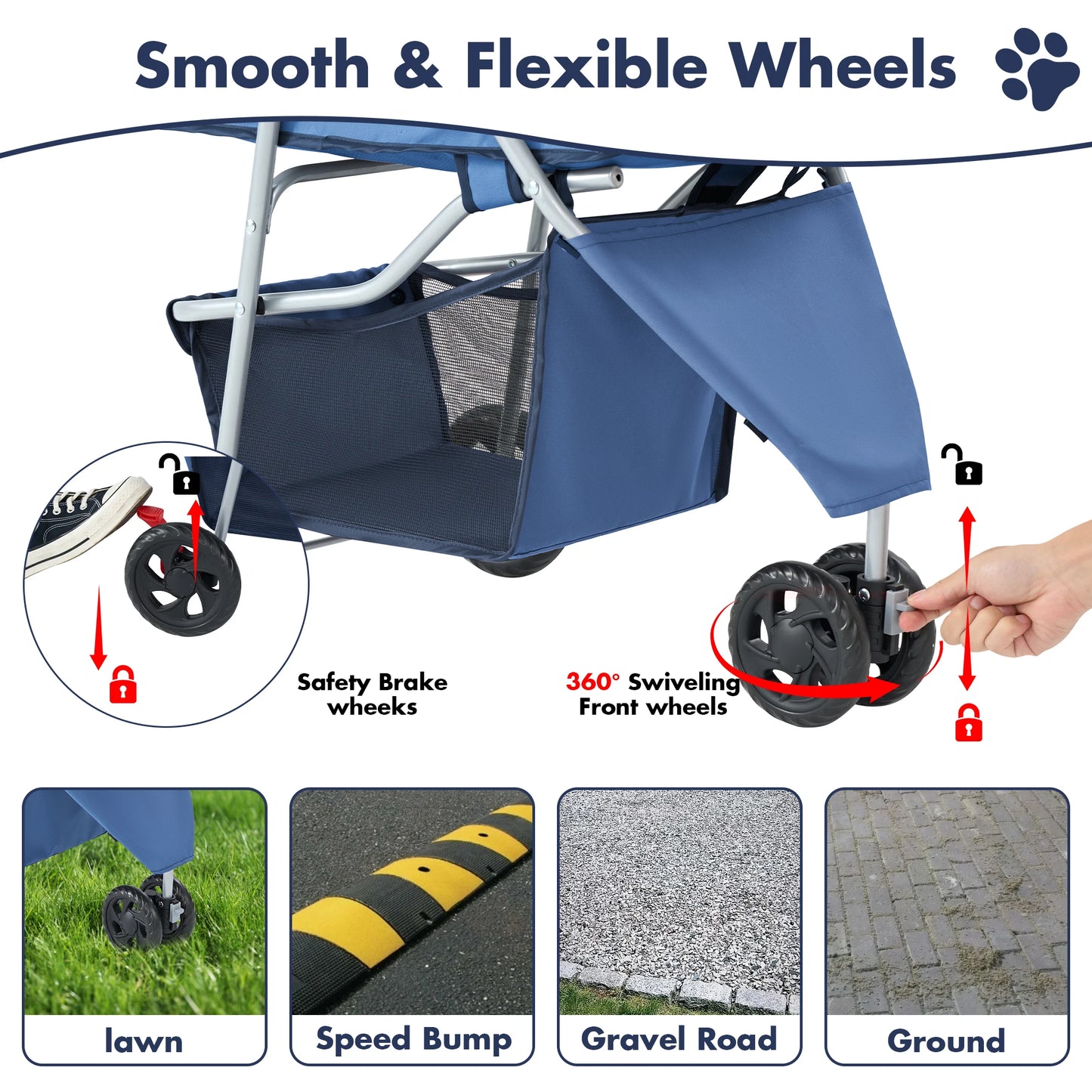Folding Pet Stroller With Storage Basket And Cup Holder Portable