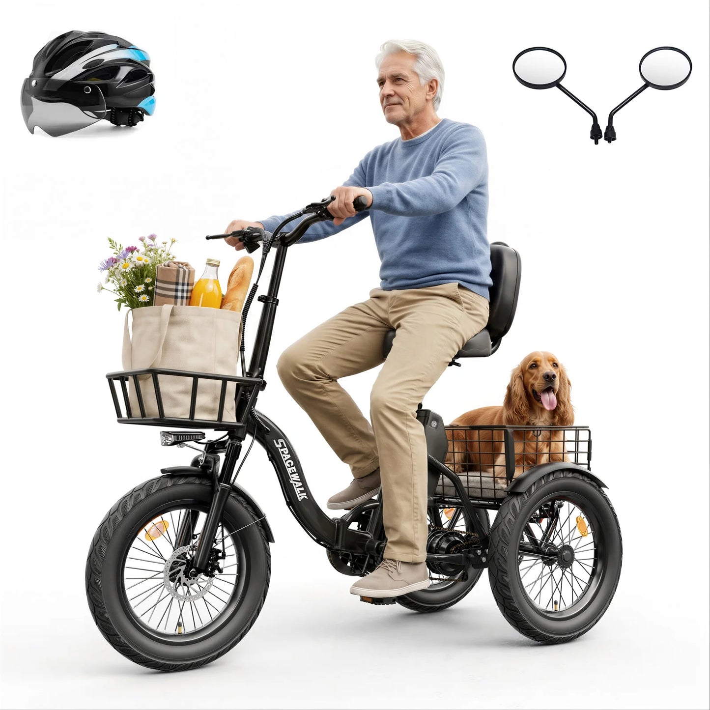 Spacewalk 1200W Folding Electric Trike With Fat Tires For Adults