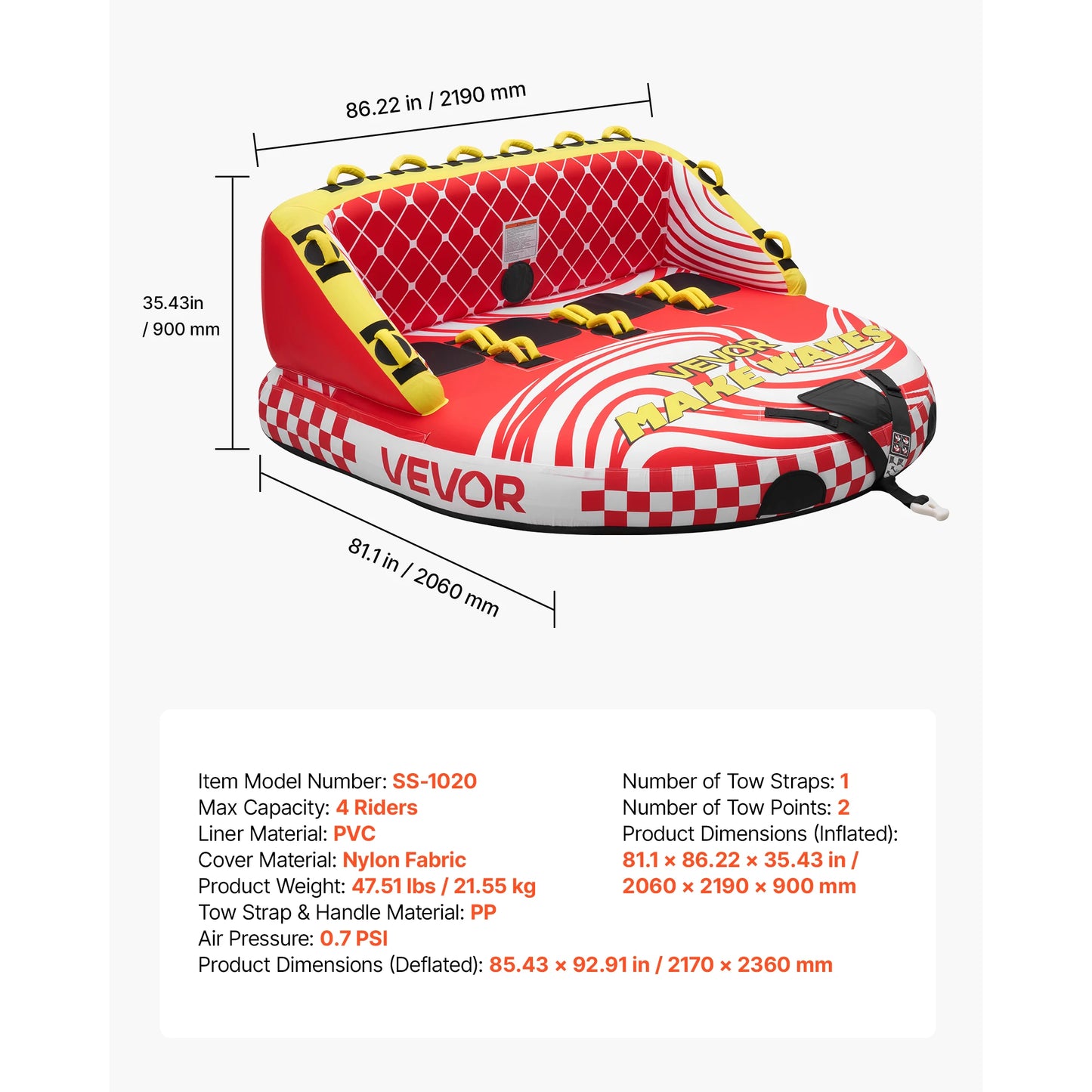 SucceBuy Towable Water Sports Tube Featuring Dual Tow Points