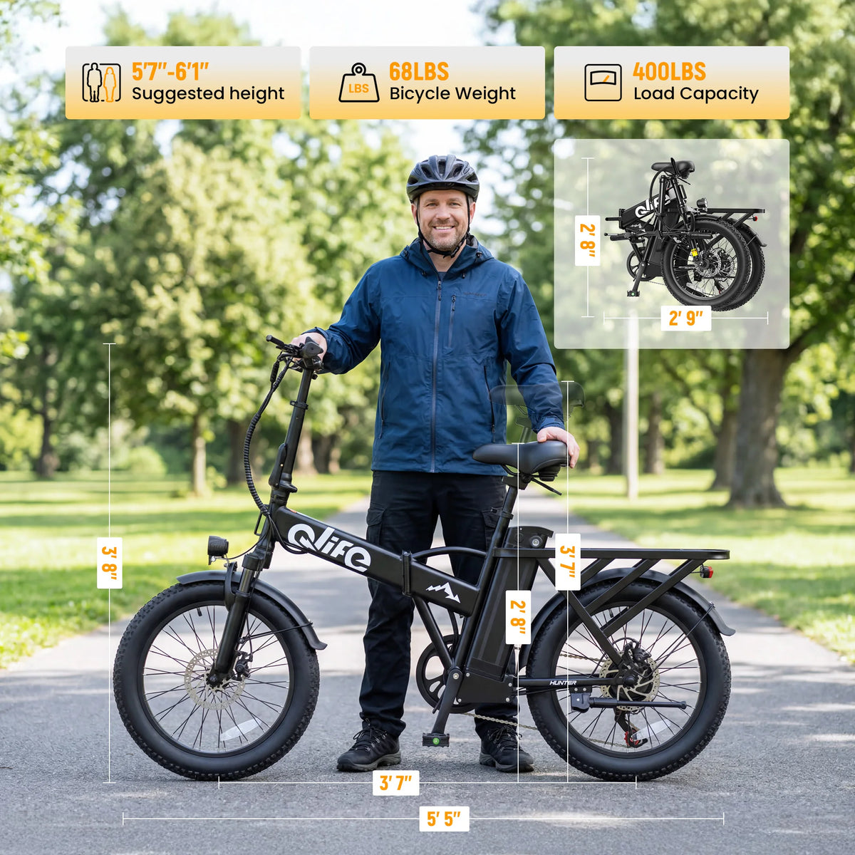 Qlife Hunter Foldable Electric Bike With 48V Battery
