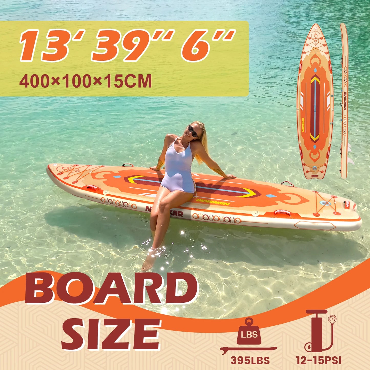 Adult Stand Up Double Layered Reinforced Surfboard Paddleboard for Water Sports