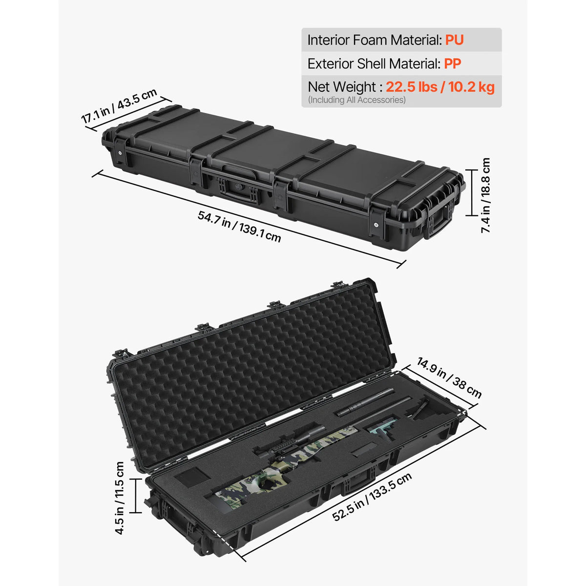 SucceBuy Hard Lockable Rifle Case With Wheels And Custom Foam Pads
