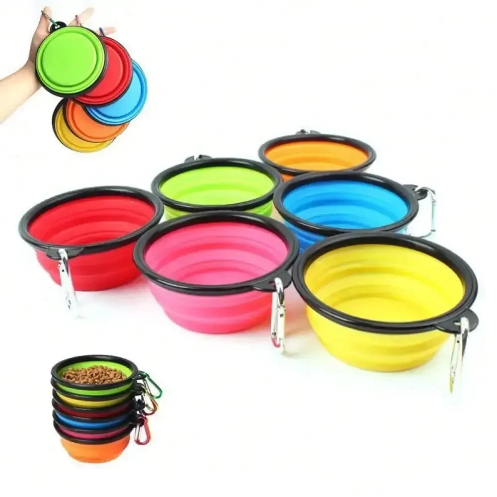 Folding Portable Pet Bowl And Food Dispenser With Carabiner
