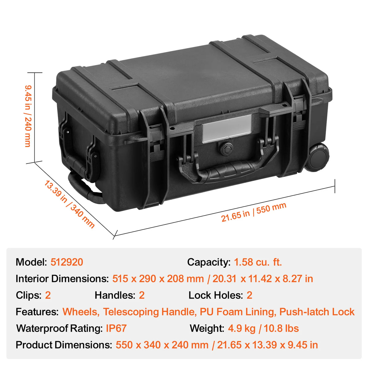 SucceBuy IP67 Waterproof Hard Case With Precut Foam And Handles