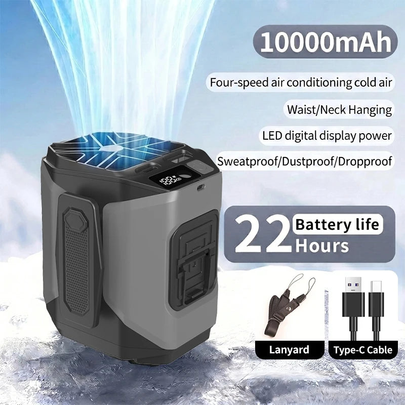 Neck Fan With Waist Clip And Integrated Flashlight Power Bank