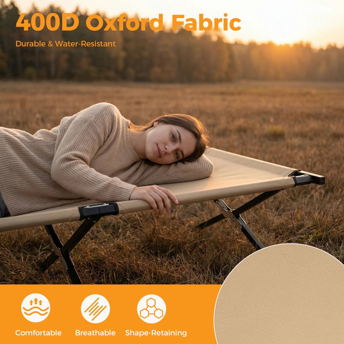 JHK Portable Folding Camping Cot Features Sturdy 300 lbs Frame