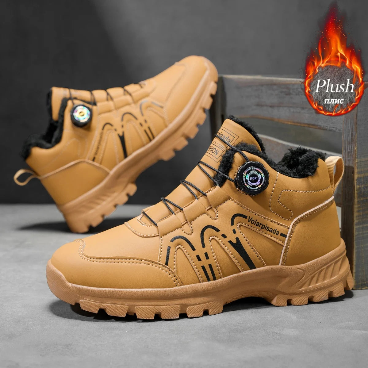 Waterproof Fleece Lined Ankle Snow Boots Non Slip Lug Sole