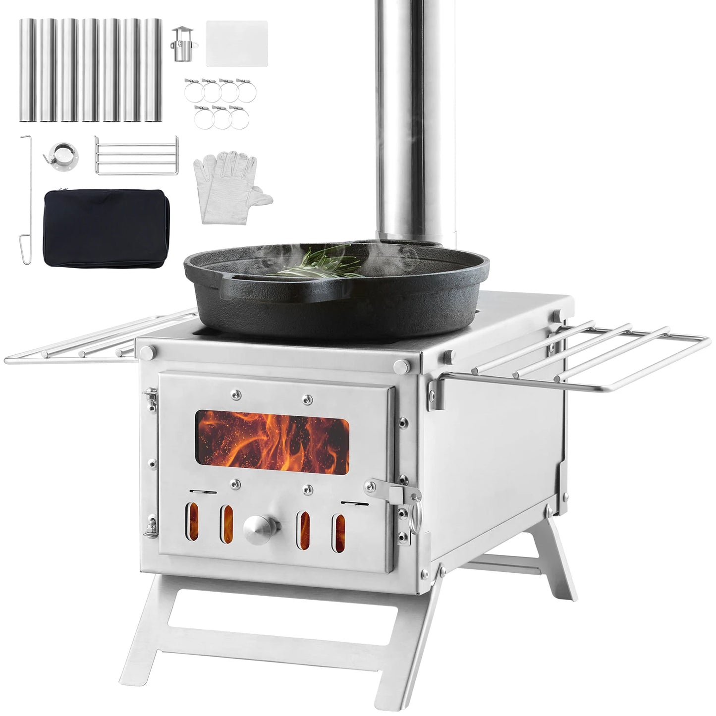 Portable Stainless Steel Camping Wood Stove With Chimney