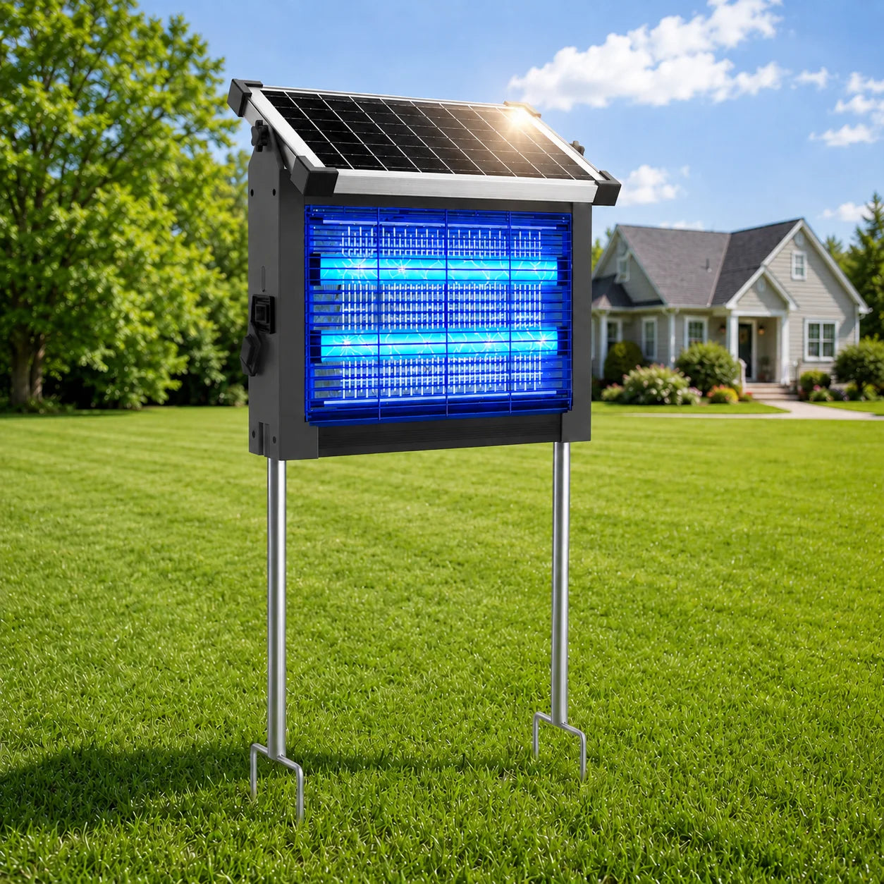 Solar Outdoor Bug Zapper With 4500V Waterproof Mosquito Killer Device