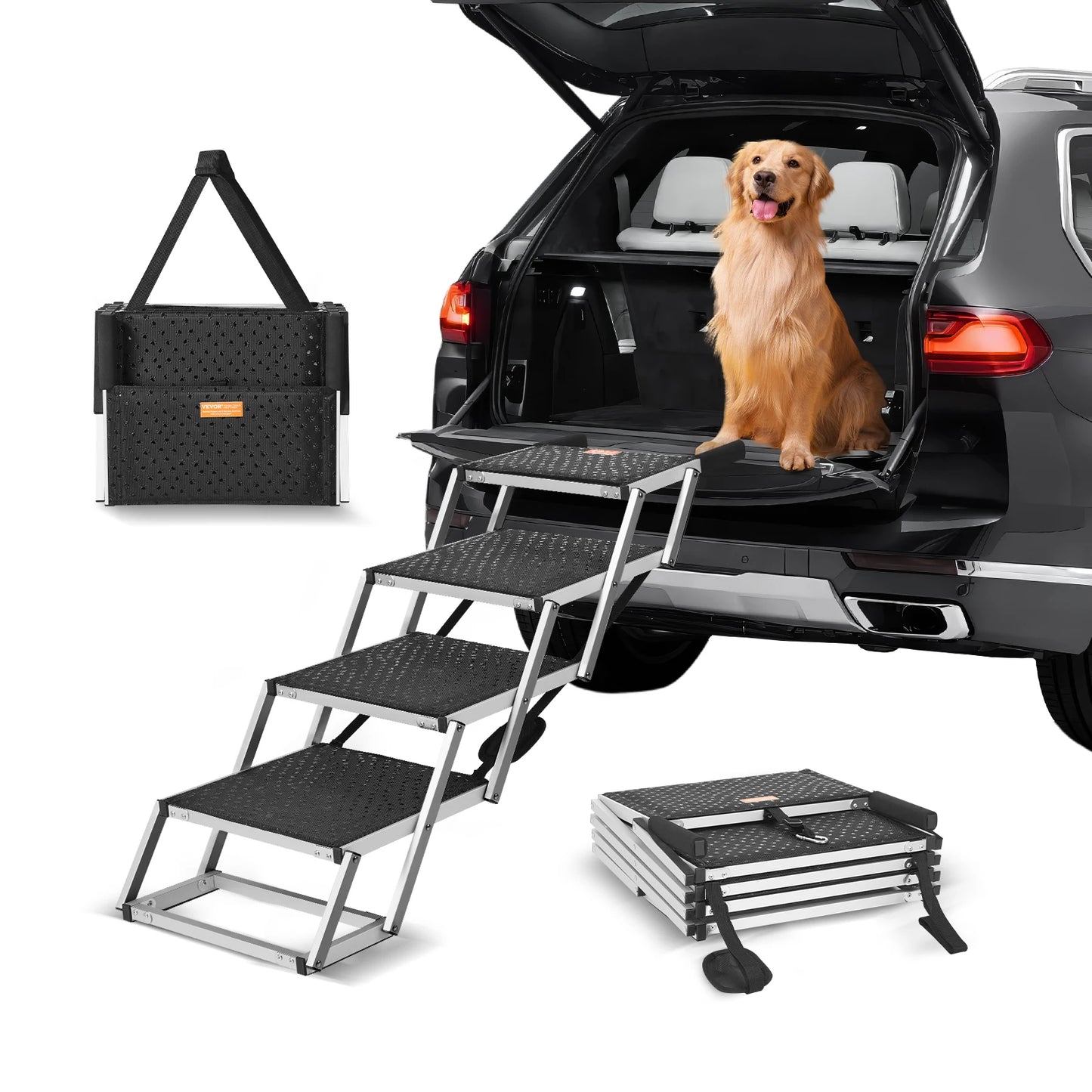 SucceBuy Portable Folding Dog Car Stairs Lightweight Aluminum Steps