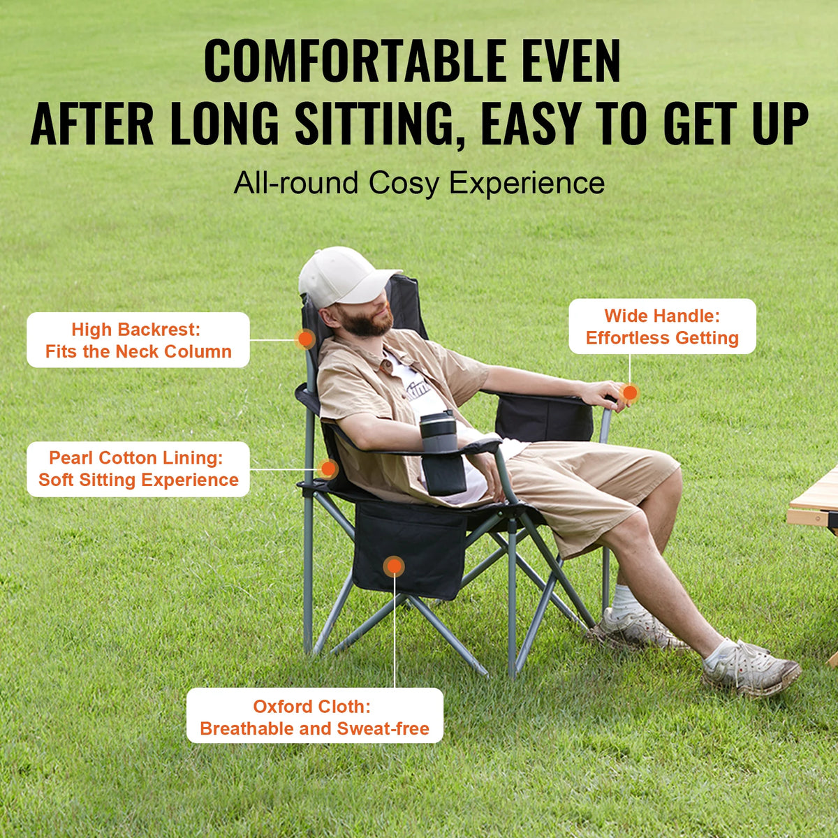 Vevor Outdoor Folding Chair With Armrest And Side Pockets